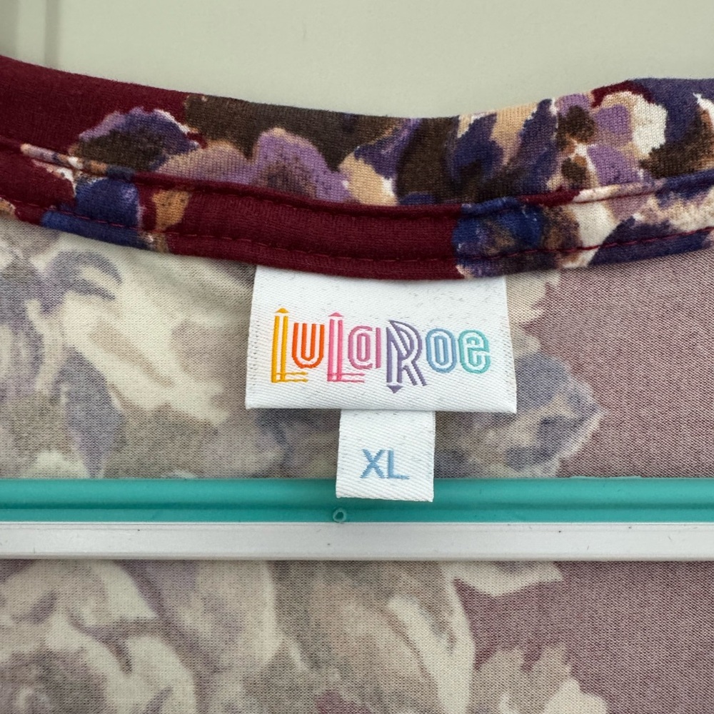 LuLaRoe Burgundy Floral V-Neck Blouse - Picture 2 of 5